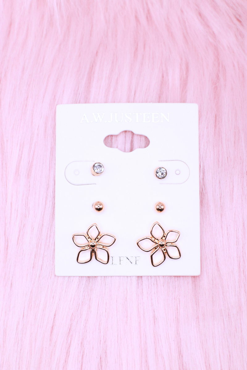 Jeans Warehouse Hawaii - MULTI ON CARD - FLOWER OUTLINE EARRING SET | By PRINCE CO