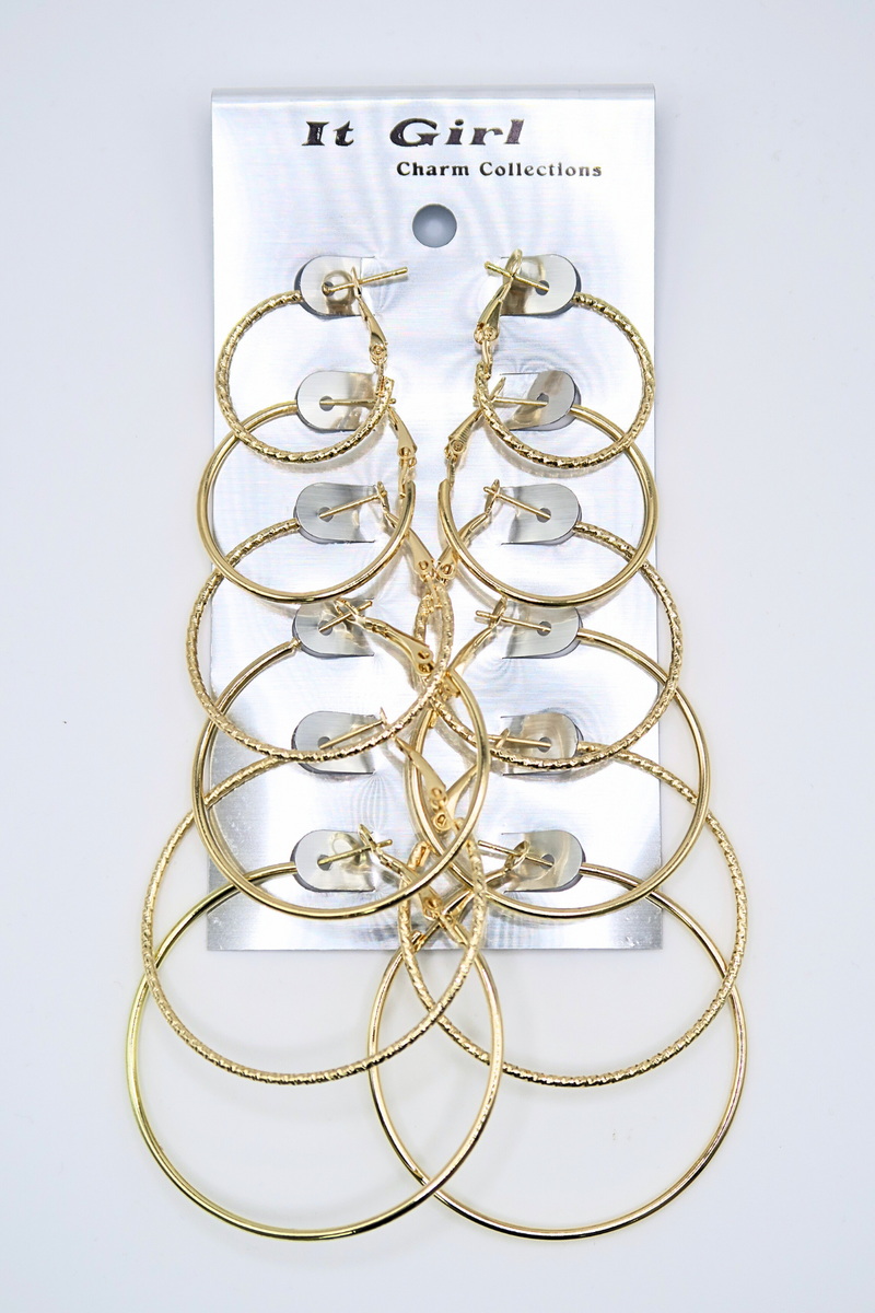 Jeans Warehouse Hawaii - MULTI ON CARD - 6 PAIR MULTI STYLE GOLD HOOP SET | By JOIA TRADING