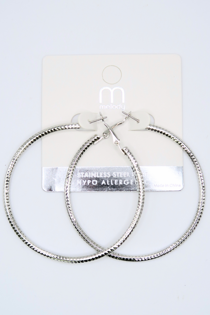 Jeans Warehouse Hawaii - BASIC HOOPS - TEXTURED SILVER HOOPS | By JOIA TRADING