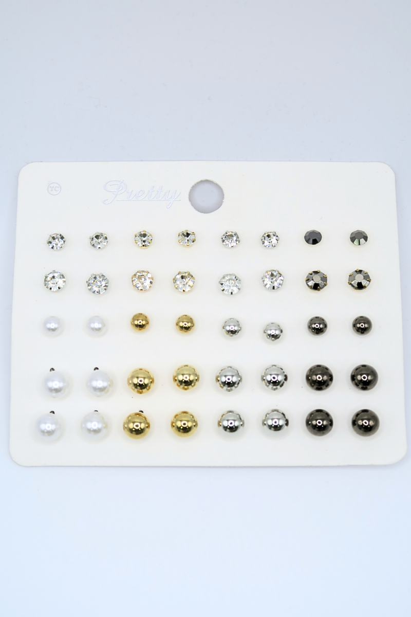 Jeans Warehouse Hawaii - MULTI ON CARD - 20 PAIR STUD EARRING SET | By NURI IMPORT INC.