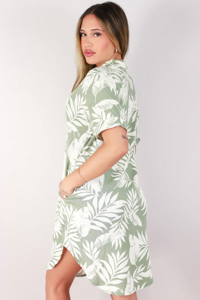 Jeans Warehouse Hawaii - SLEEVE SHORT PRINT DRESSES - LEAF ME BE BUTTON DOWN DRESS | By LUZ