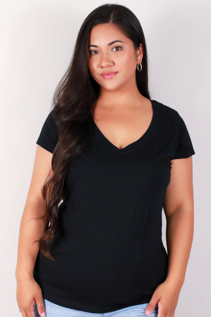 Jeans Warehouse Hawaii - PLUS BASIC V NECK TEES - DAVIE TEE | By AMBIANCE APPAREL