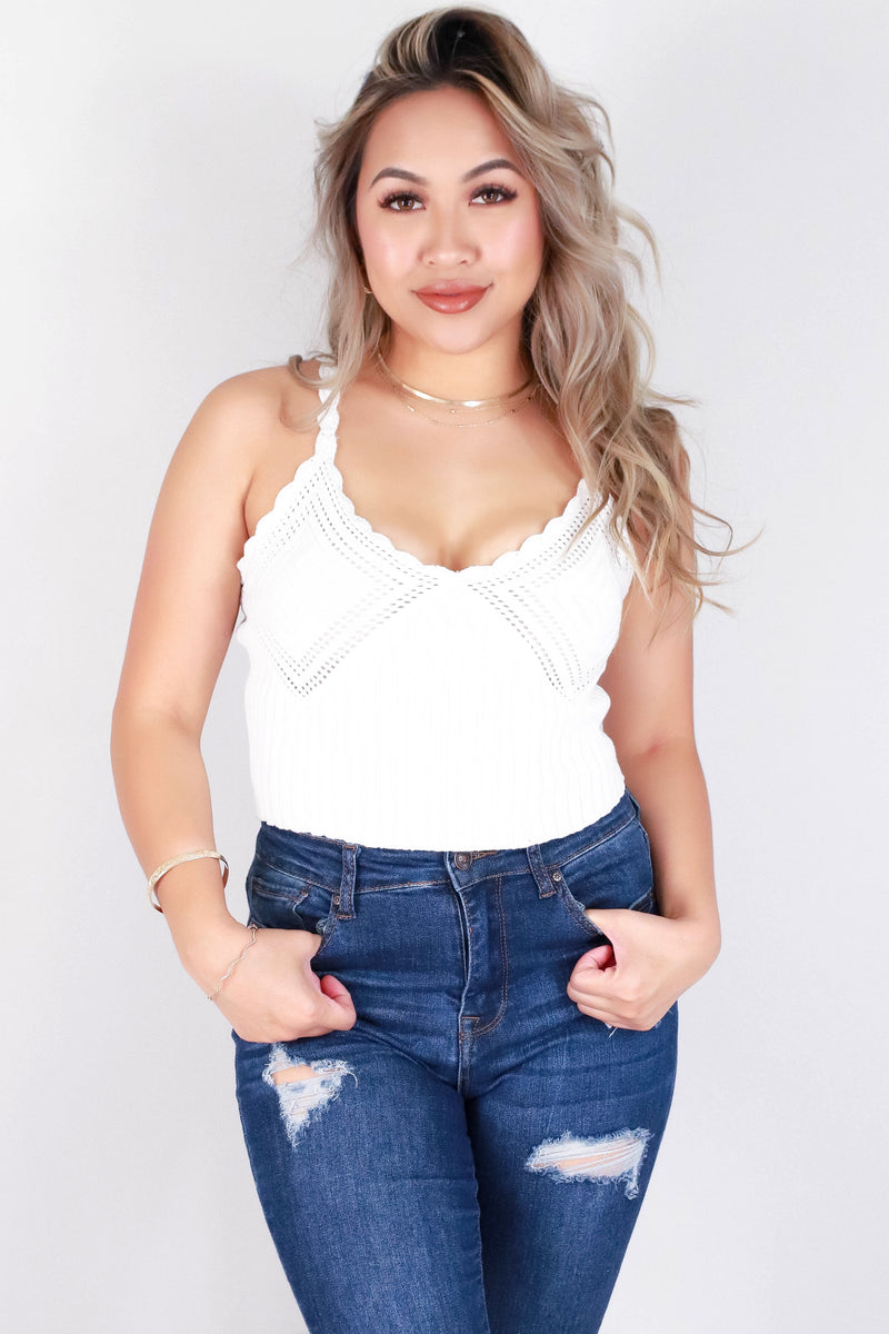 Jeans Warehouse Hawaii - SOLID SWEATERS - CROCHET STRAP CROPPED TOP | By MUSTARD SEED