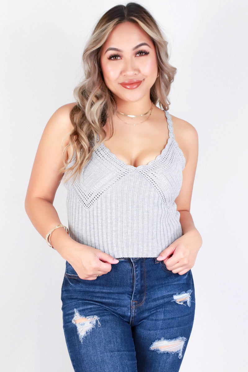 Jeans Warehouse Hawaii - SOLID SWEATERS - CROCHET STRAP CROPPED TOP | By MUSTARD SEED