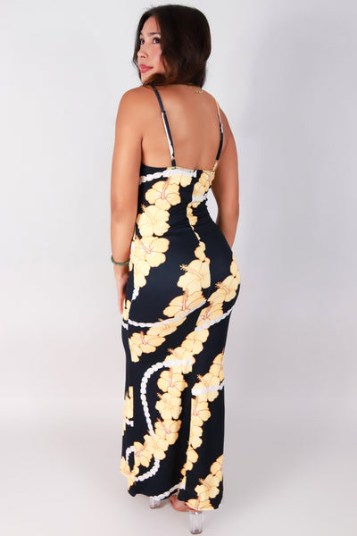 Jeans Warehouse Hawaii - S/L LONG PRINT DRESSES - HIBISCUS PIKAKE MAXI DRESS | By LUZ