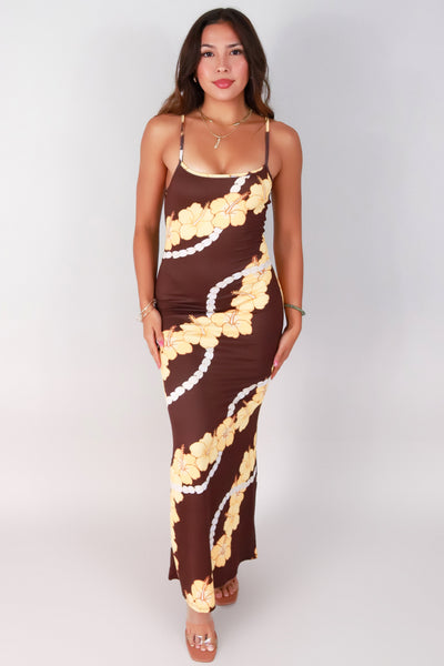 Jeans Warehouse Hawaii - S/L LONG PRINT DRESSES - HIBISCUS PIKAKE MAXI DRESS | By LUZ