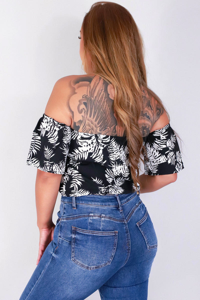 Jeans Warehouse Hawaii - S/S PRINT WOVEN TOPS - OFF SHOULDER LEAF PRINT TOP | By TYCHE