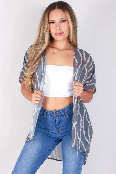 Jeans Warehouse Hawaii - S/S PRINT WOVEN DRESSY TOPS - LEI MOMI CHIFFON CARDIGAN | By LUZ