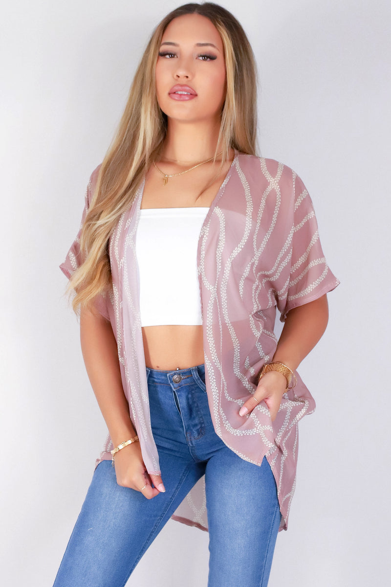 Jeans Warehouse Hawaii - S/S PRINT WOVEN DRESSY TOPS - LEI MOMI CHIFFON CARDIGAN | By LUZ