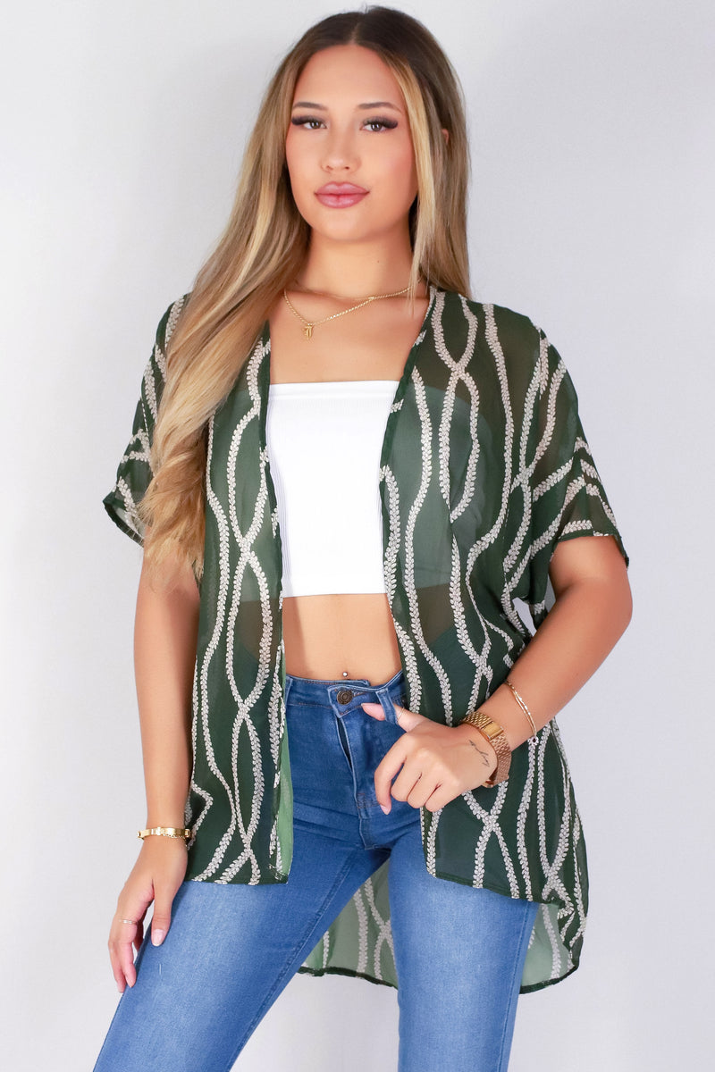 Jeans Warehouse Hawaii - S/S PRINT WOVEN DRESSY TOPS - LEI MOMI CHIFFON CARDIGAN | By LUZ