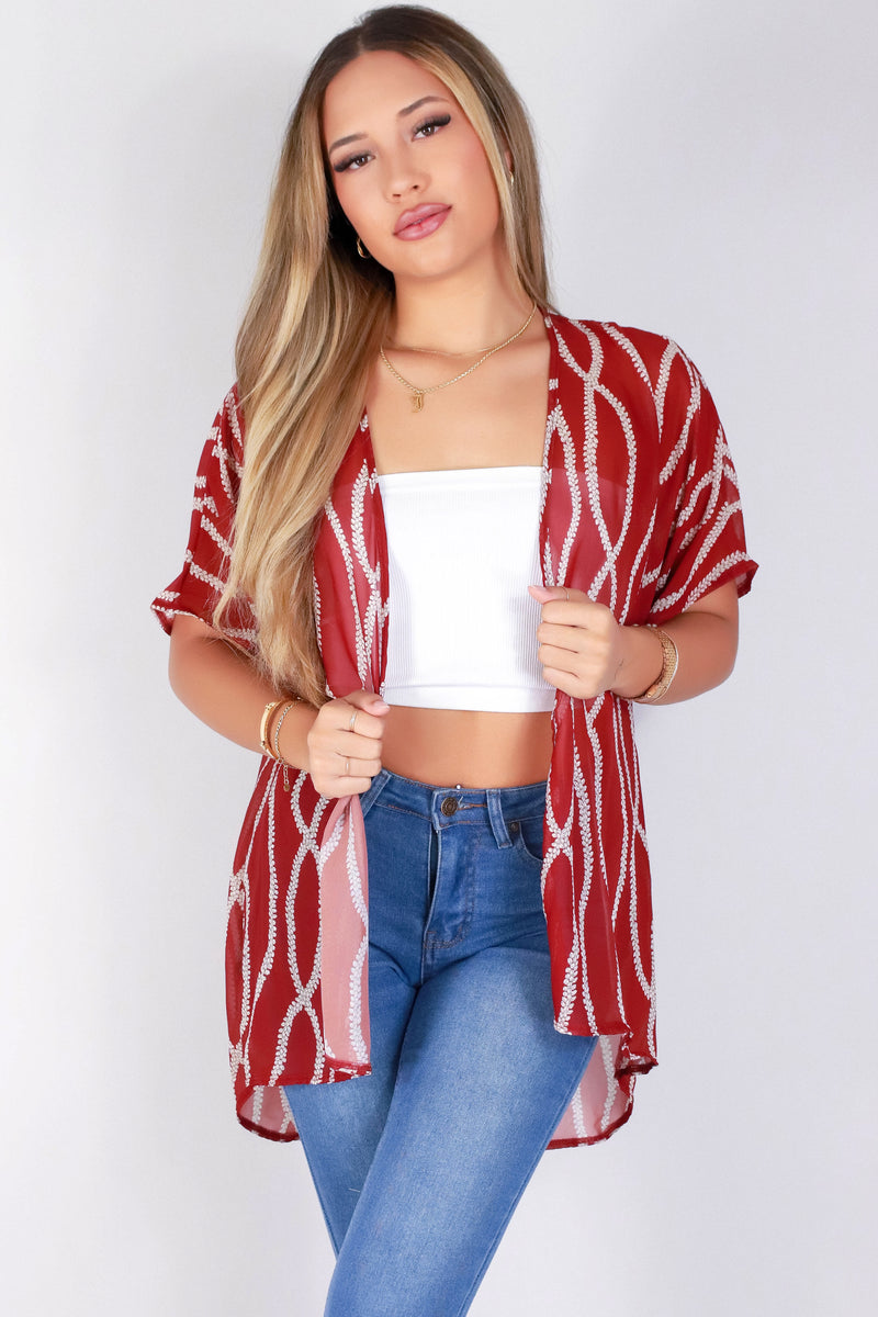 Jeans Warehouse Hawaii - S/S PRINT WOVEN DRESSY TOPS - LEI MOMI CHIFFON CARDIGAN | By LUZ