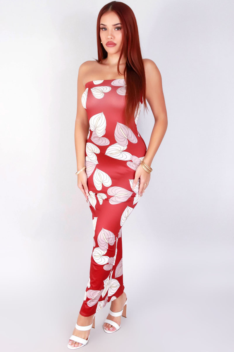 Jeans Warehouse Hawaii - S/L LONG PRINT DRESSES - ANTHURIUM TUBE DRESS | By LUZ