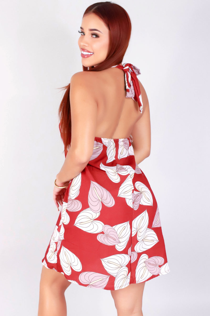 Jeans Warehouse Hawaii - S/L SHORT PRINT DRESSES - ANTHURIUM HALTER DRESS | By LUZ