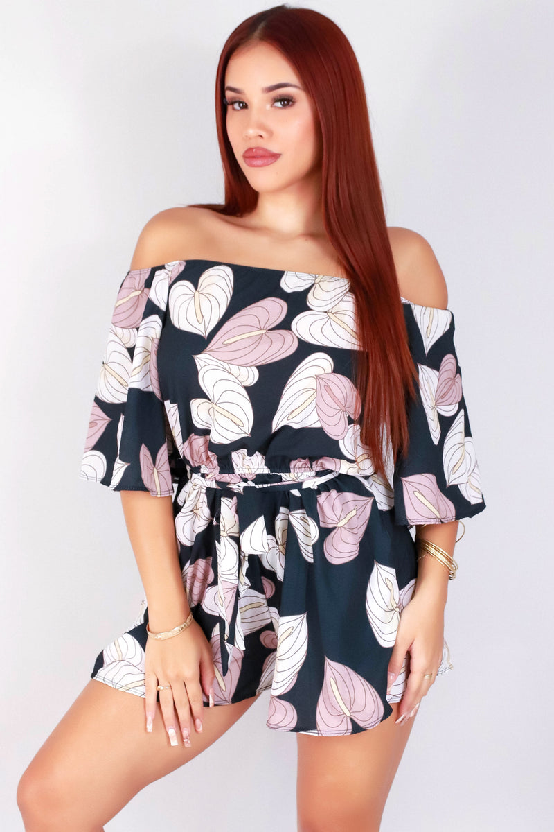 Jeans Warehouse Hawaii - PRINT CASUAL ROMPERS - OFF THE SHOULDER ANTHURIUM ROMPER | By LUZ