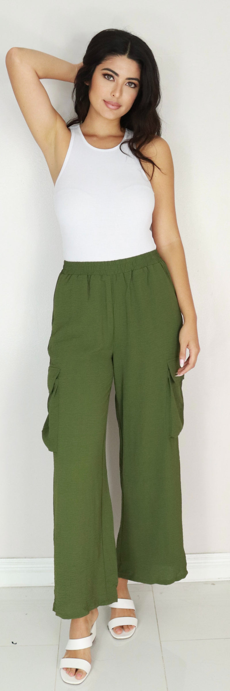 Jeans Warehouse Hawaii - SOLID WOVEN PANTS - WIDE LEG CARGO PANTS | By MILLIBON