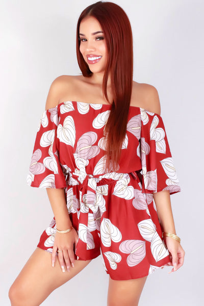 Jeans Warehouse Hawaii - PRINT CASUAL ROMPERS - OFF THE SHOULDER ANTHURIUM ROMPER | By LUZ