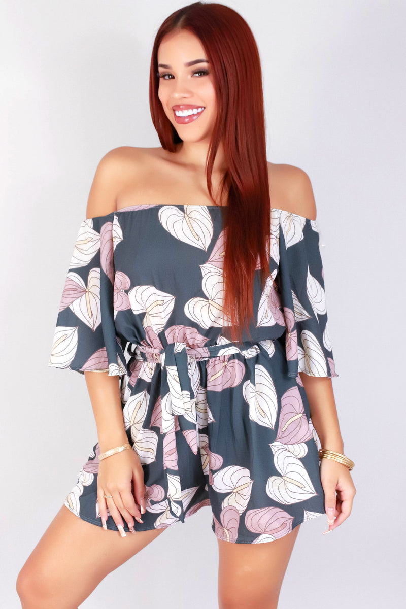 Jeans Warehouse Hawaii - PRINT CASUAL ROMPERS - OFF THE SHOULDER ANTHURIUM ROMPER | By LUZ