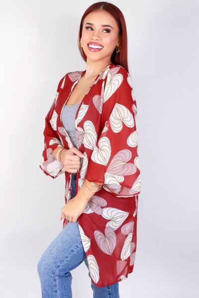 Jeans Warehouse Hawaii - S/S PRINT WOVEN DRESSY TOPS - ANTHURIUM CARDIGAN | By LUZ