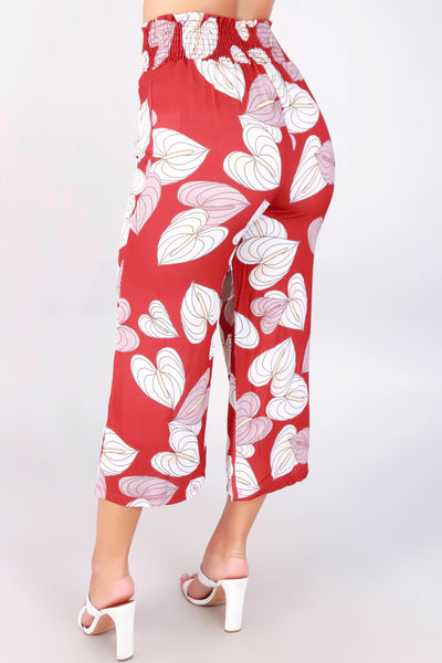 Jeans Warehouse Hawaii - PRINT WOVEN CAPRI'S - ANTHURIUM SMOCKED CAPRI PANTS | By LUZ