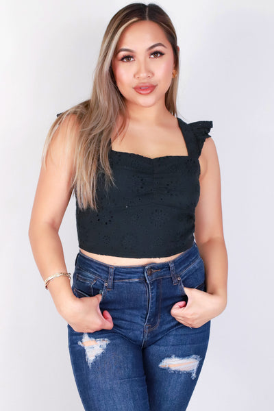 Jeans Warehouse Hawaii - S/L SOLID WOVEN TOPS - SLEEVELESS RUFFLE STRAP CROP TOP | By FINAL TOUCH