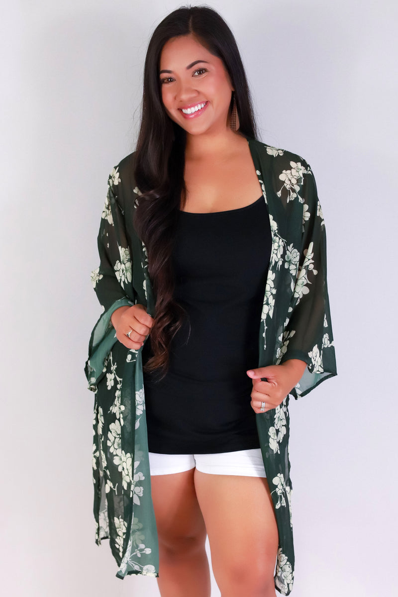 Jeans Warehouse Hawaii - PLUS S/S PRINT WOVEN TOPS - SAKURA CHIFFON CARDIGAN | By LUZ