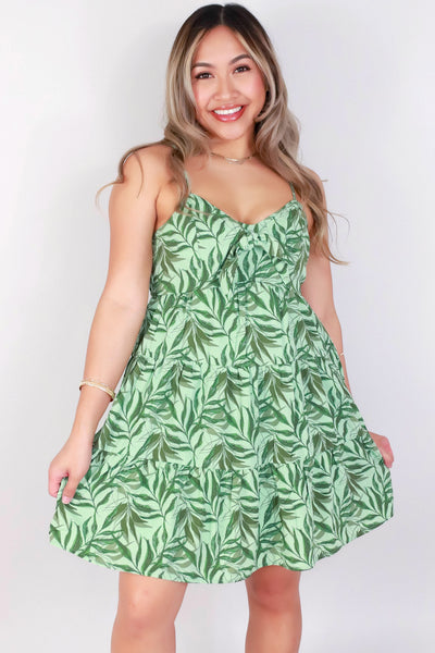 Jeans Warehouse Hawaii - PRINT SHORT DRESSES - SLEEVELESS TIERED LEAF PRINT DRESS | By TRIXXI