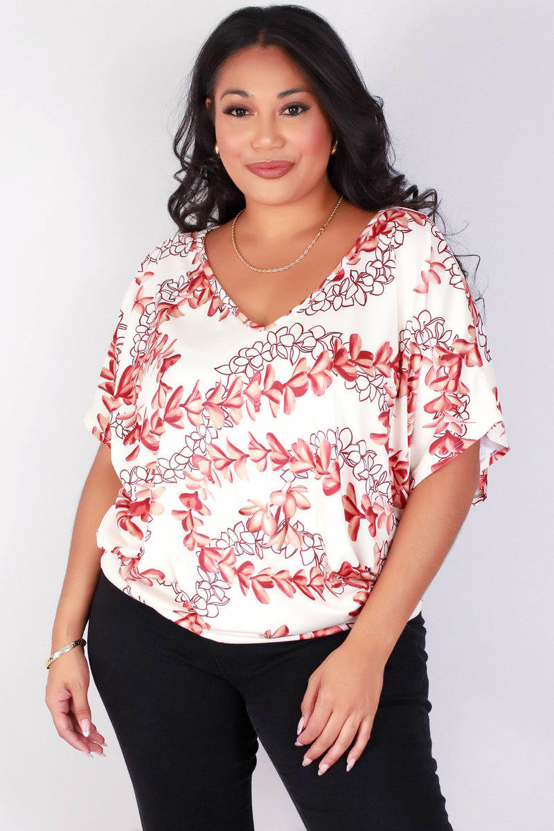 Jeans Warehouse Hawaii - PLUS PRINTED S/S - PLUMERIA DOLMAN TOP | By LUZ