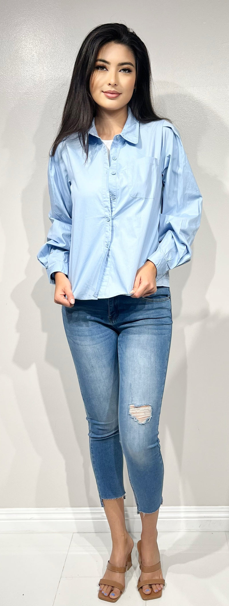 Jeans Warehouse Hawaii - 3/4 & L/S SOLID WOV TOPS - LONG SLEEVE POPLIN TOP | By VERY J