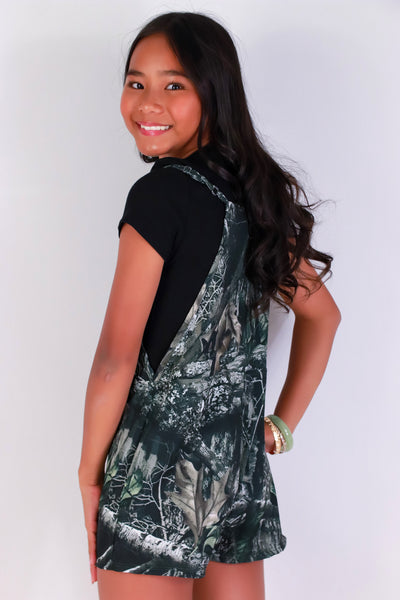 Jeans Warehouse Hawaii - DRESS RMPR 7-16 - GONE HUNTING CAMO ROMPER | KIDS SIZE 7-16 | By LUZ