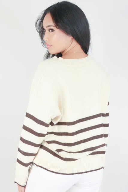 Jeans Warehouse Hawaii - PRINT SWEATERS - STRIPED V-NECK SWEATER | By MUSTARD SEED