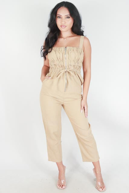 Jeans Warehouse Hawaii - SOLID JUMPERS - FRONT ZIP RUCHED JUMPSUIT | By MUSTARD SEED