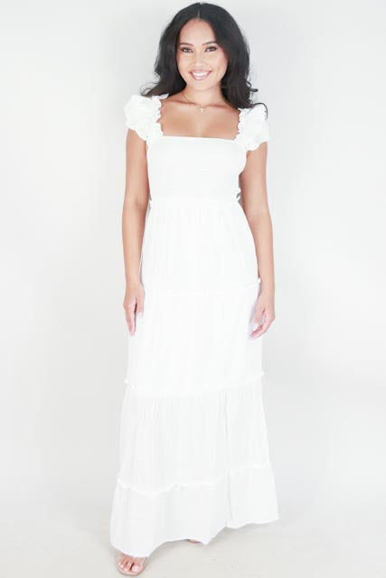 Jeans Warehouse Hawaii - SOLID LONG DRESSES - RUFFLE STRAP TIERED MAXI DRESS | By MUSTARD SEED