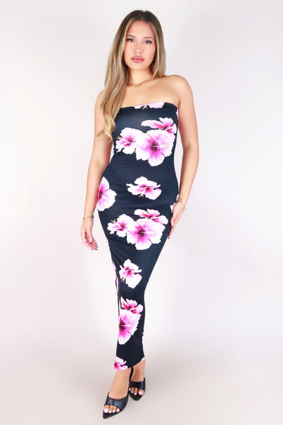 Jeans Warehouse Hawaii - TUBE LONG PRINT DRESSES - HIBISCUS TUBE MAXI DRESS | By LUZ