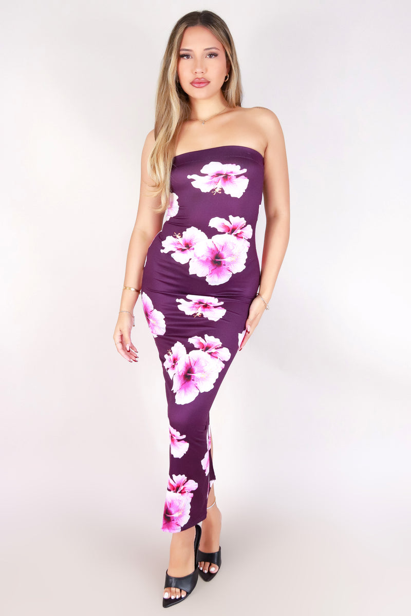 Jeans Warehouse Hawaii - TUBE LONG PRINT DRESSES - HIBISCUS TUBE MAXI DRESS | By LUZ