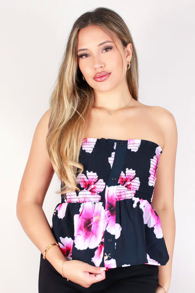 Jeans Warehouse Hawaii - TANK PRINT WOVEN DRESSY TOPS - HIBISCUS SMOCKED BABYDOLL TOP | By LUZ