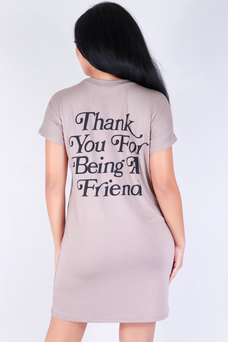 Jeans Warehouse Hawaii - SLEEVE SHORT PRINT DRESSES - THANK YOU FOR BEING A FRIEND DRESS | By JANTZEN BRANDS CORP