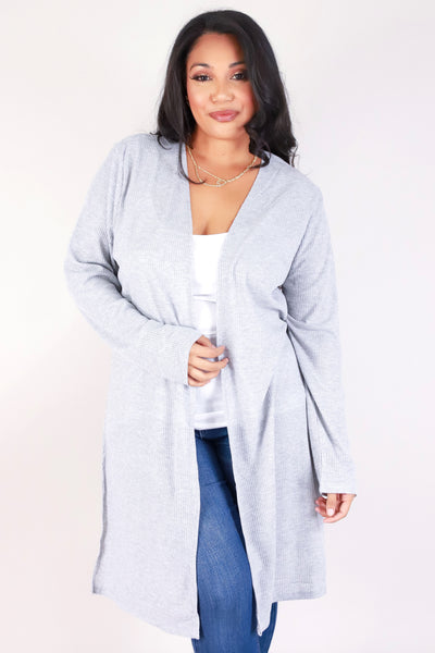 Jeans Warehouse Hawaii - PLUS SOLID LONG SLV CARDIGANS - FREE FALL DUSTER CARDIGAN | By AMBIANCE APPAREL