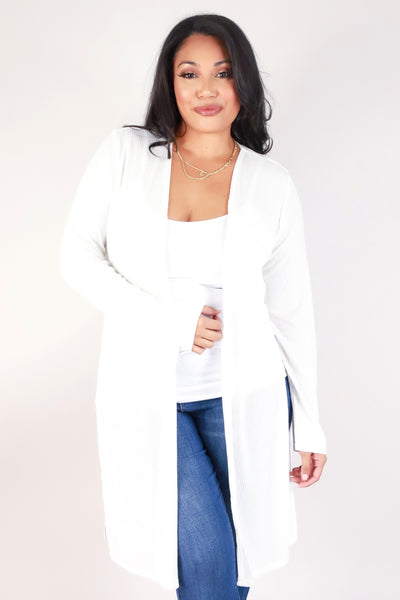 Jeans Warehouse Hawaii - PLUS SOLID LONG SLV CARDIGANS - FREE FALL DUSTER CARDIGAN | By AMBIANCE APPAREL