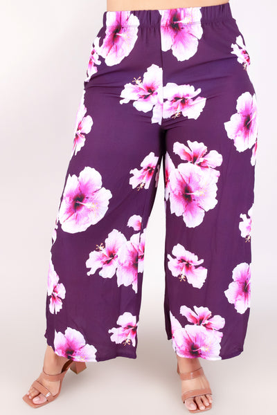 Jeans Warehouse Hawaii - PLUS PRINT WOVEN CAPRI'S - HIBISCUS WIDE LEG PANTS | By LUZ