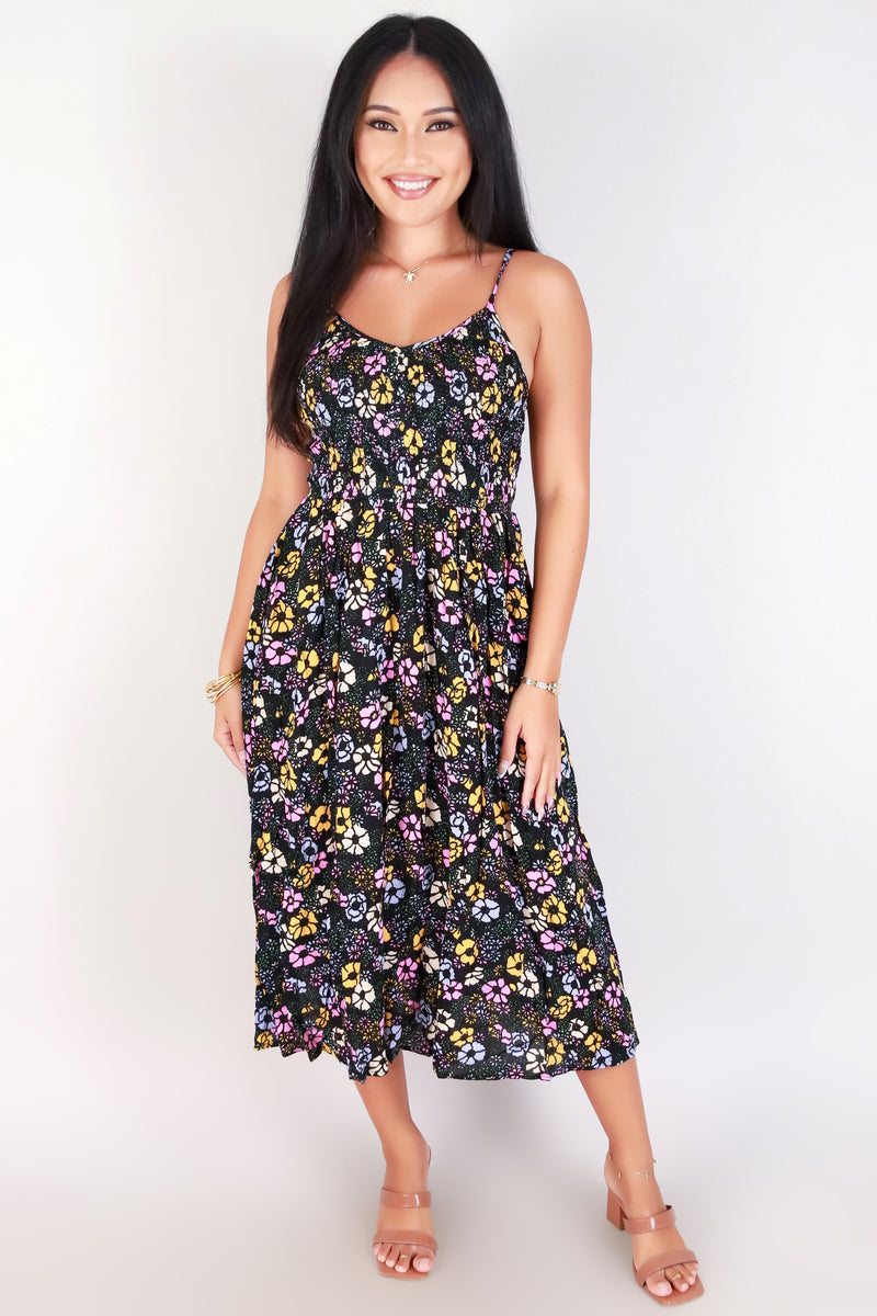 Jeans Warehouse Hawaii - PRINT LONG DRESSES - SMOCKED FLORAL MIDI DRESS | By MILLIBON