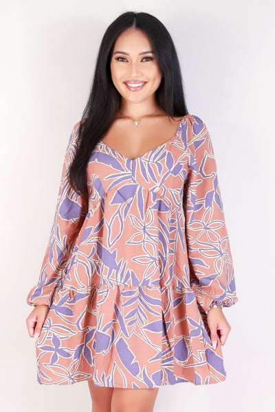 Jeans Warehouse Hawaii - PRINT SHORT DRESSES - LONG SLEEVE TIERED DRESS | By MILLIBON