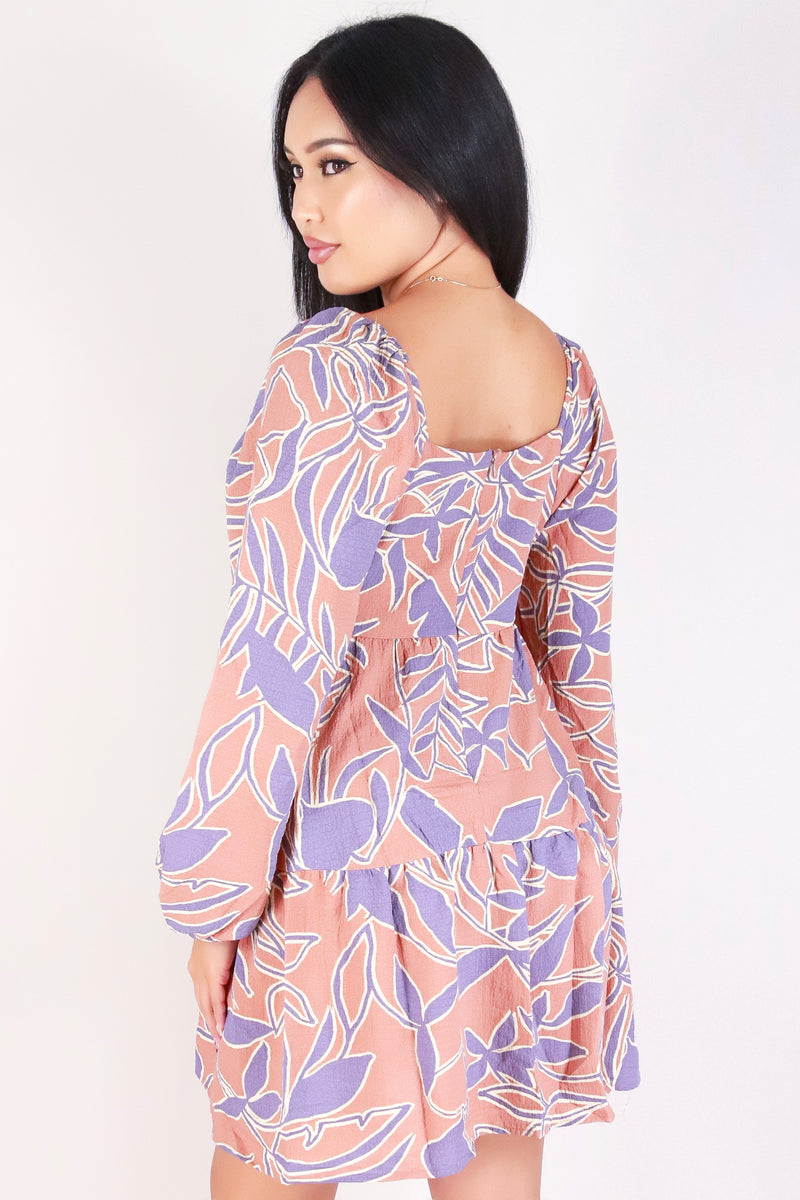 Jeans Warehouse Hawaii - PRINT SHORT DRESSES - LONG SLEEVE TIERED DRESS | By MILLIBON