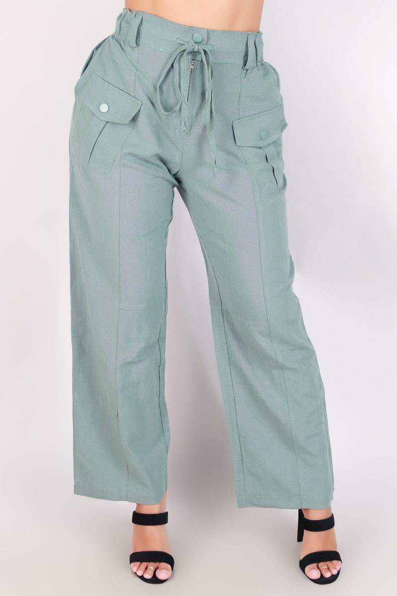 Jeans Warehouse Hawaii - SOLID WOVEN PANTS - TIE WAIST CARGO PANTS | By MILLIBON