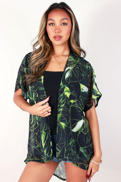 Jeans Warehouse Hawaii - S/S PRINT WOVEN DRESSY TOPS - MONSTERA CARDIGAN | By LUZ