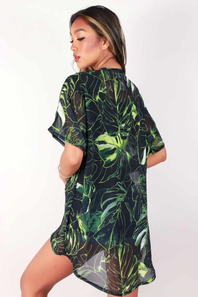 Jeans Warehouse Hawaii - S/S PRINT WOVEN DRESSY TOPS - MONSTERA CARDIGAN | By LUZ