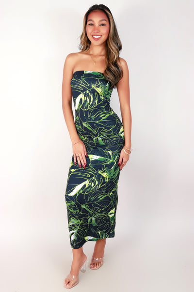 Jeans Warehouse Hawaii - TUBE LONG PRINT DRESSES - MONSTERA TUBE MAXI DRESS | By LUZ