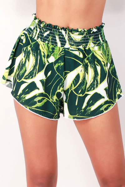 Jeans Warehouse Hawaii - PATTERNED WVN SHORTS - MONSTERA SMOCKED SHORTS | By LUZ