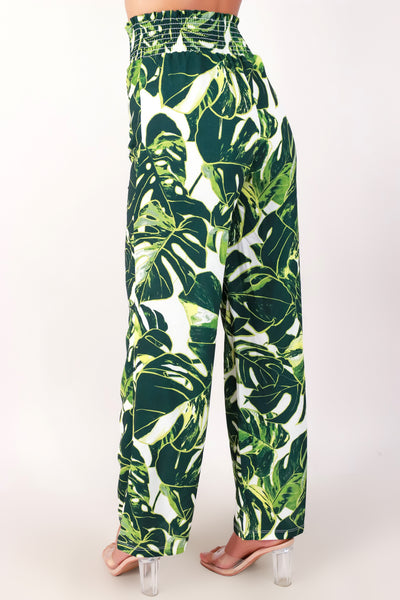 Jeans Warehouse Hawaii - PRINT WOVEN CAPRI'S - MONSTERA SMOCKED WAIST CAPRI PANTS | By LUZ