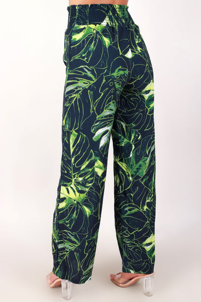 Jeans Warehouse Hawaii - PRINT WOVEN CAPRI'S - MONSTERA SMOCKED WAIST CAPRI PANTS | By LUZ