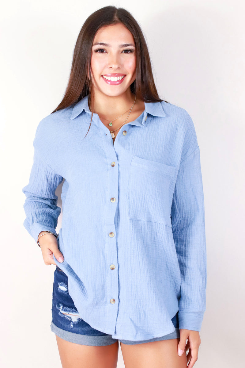 Jeans Warehouse Hawaii - L/S SOLID WOVEN CASUAL TOPS - ARE YOU NEW HERE TOP | By IKEDDI IMPORTS